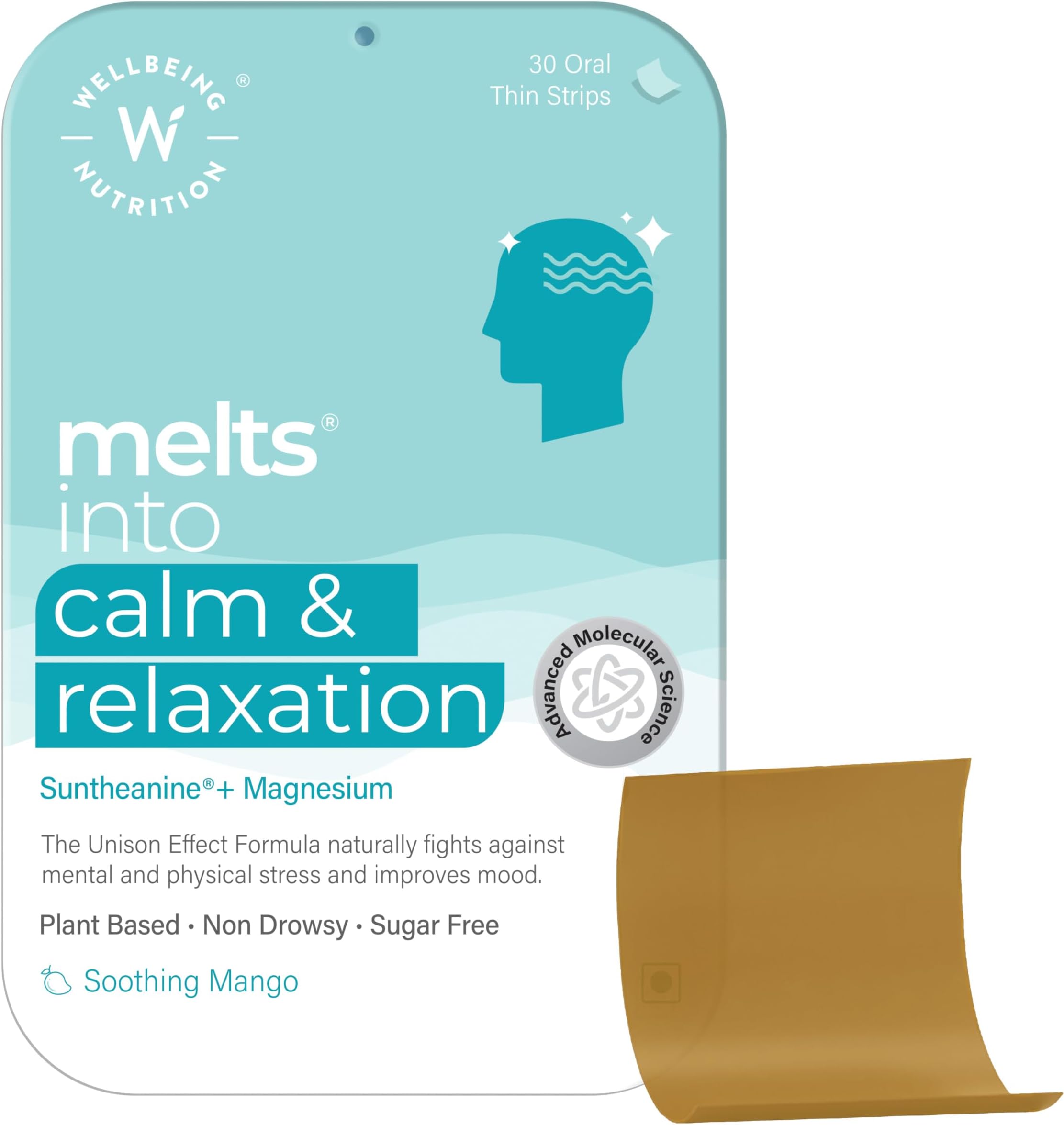 Wellbeing Nutrition Melts Calm & Relaxation | Pure Ashwagandha KSM66, L-theanine, Magnesium, Saffron & Chamomile | Natural Stress & Anxiety Relief, Uplift Mood & Reduce Cortisol, 30 Oral Strips