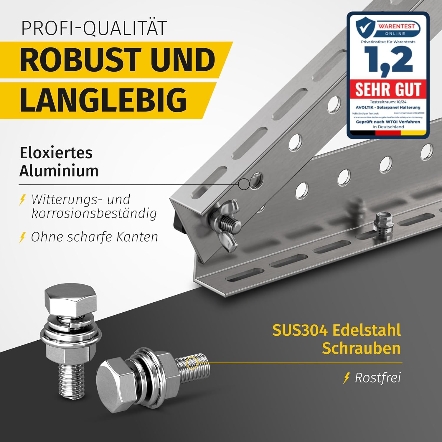 Avoltik Balkonkraftwerk Halterung 2er Set [0% MwSt.] - Solarpanel Halterung Flachdach [0-90° verstellbar] Solarmodul Halterung Flachdach - Ideal für Dach, Boden & freistehend - 114 cm - Alu 6005-T5