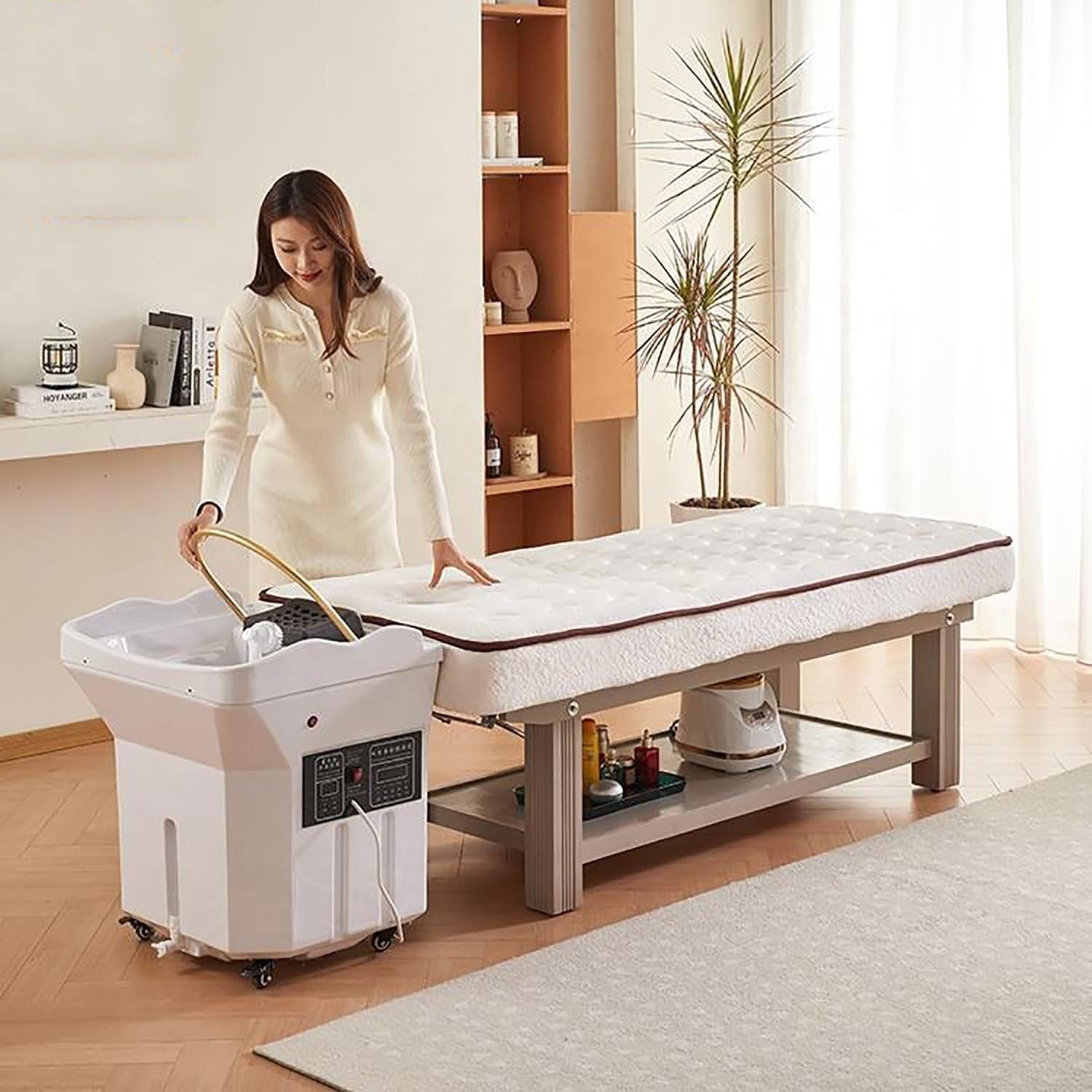 Tragbares Haarwaschbecken mit Wasserzirkulation, 60L Großer Wassertank, Shampoo-Massage und Kopfpflege für Begasung und Lichttherapie