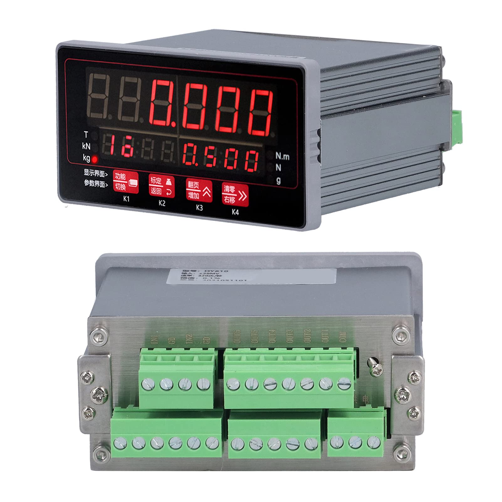 Cryfokt Controller per Celle di Carico, Strumento di Pesatura Digitale a Doppio Display con Display LED a 6 Cifre e relè a 4, con Comunicazione da 15 a 30 V CC, Guscio in Alluminio