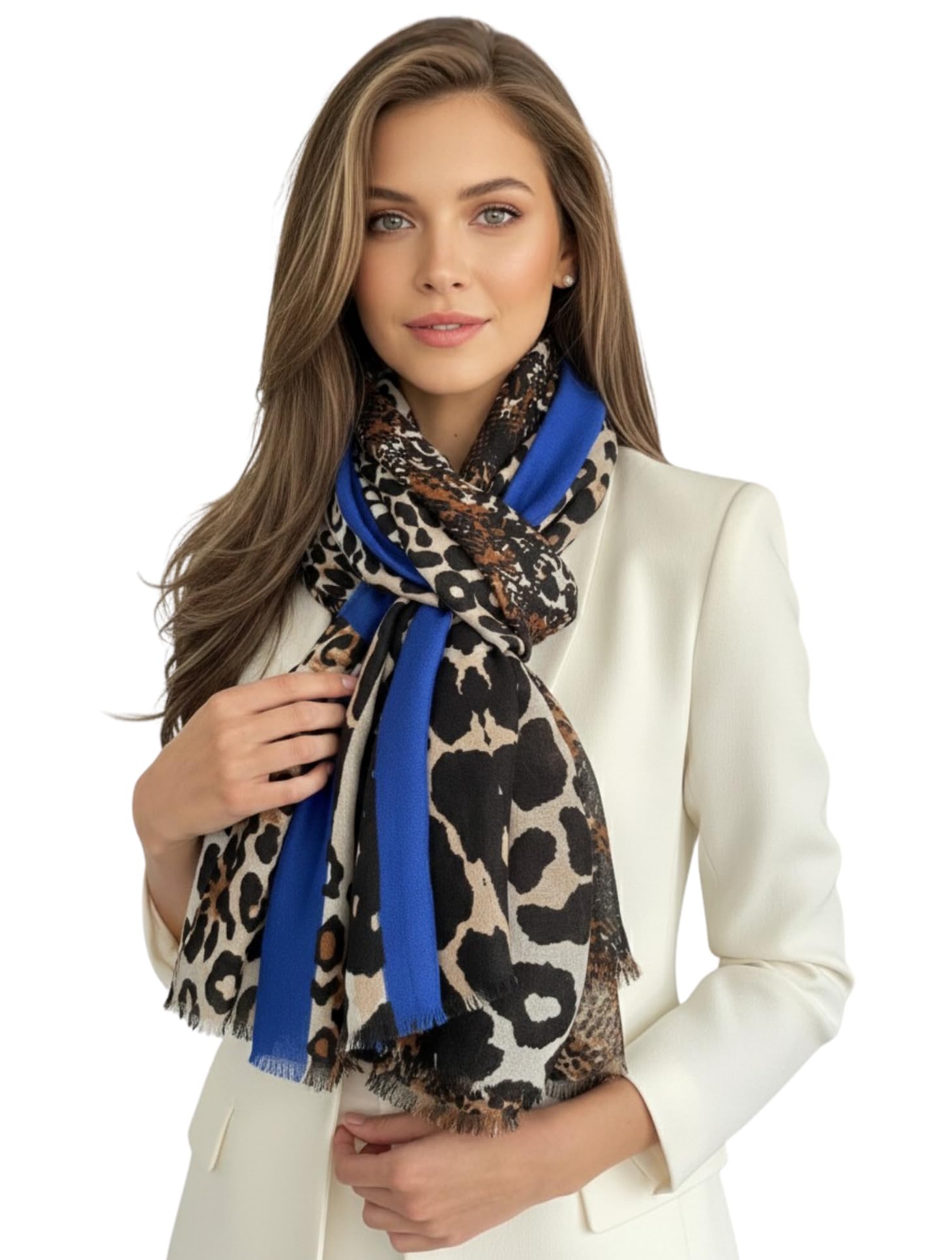 Women Animal Leopard Print Scarf - Ladies Scarves with Stripe, Leopard Print Gifts, Pashmina Shawl, Long Winter Wrap Wearable Blanket, Womens Neck Scarf Shawl Scarfs (Snake Leopard: Blue)