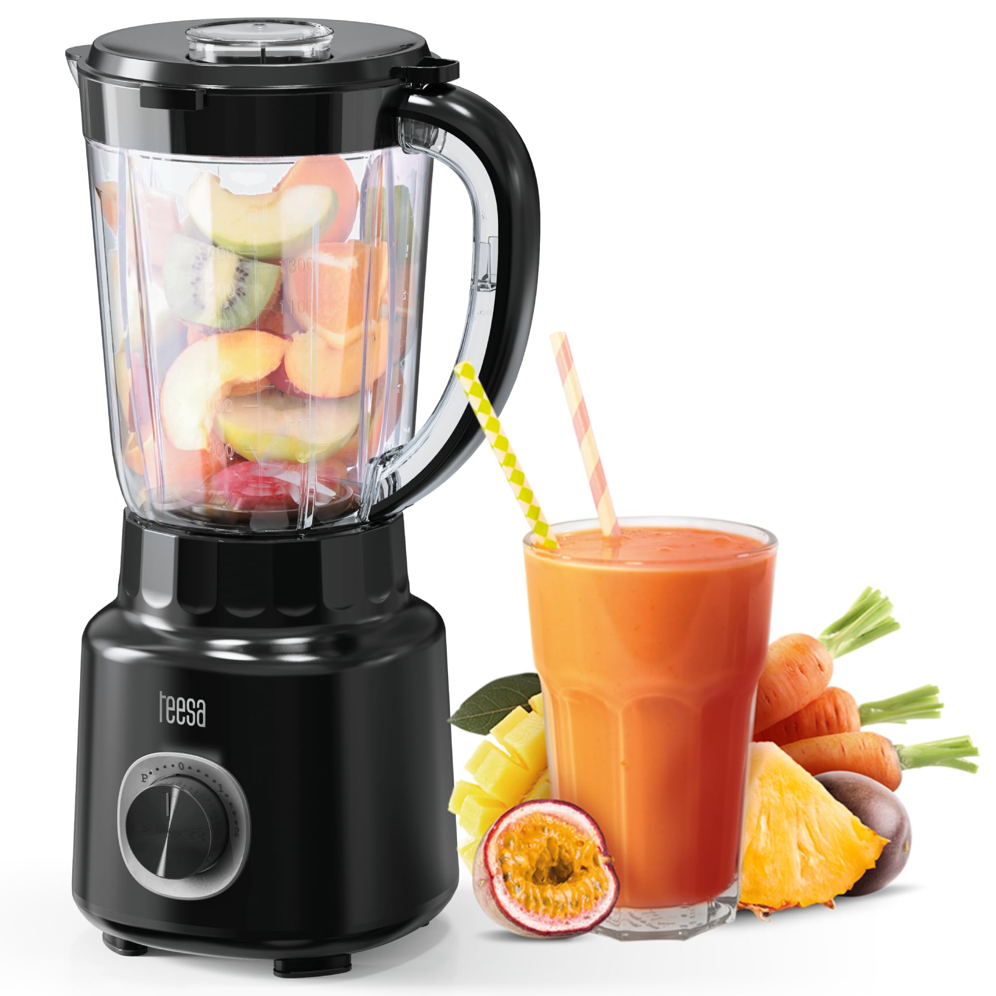 Teesa Schwarz Kraftvoller Tsa3542b Standmixer 500W 1,5L Bpa-Frei, Weiss, Einfache Reinigung
