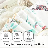 Vista 180 de VOGOL Cenefas con patrón de pájaros para ventanas de cocina, cenefa texturizada de lino con estampado floral y pájaros para ventanas pequeñas