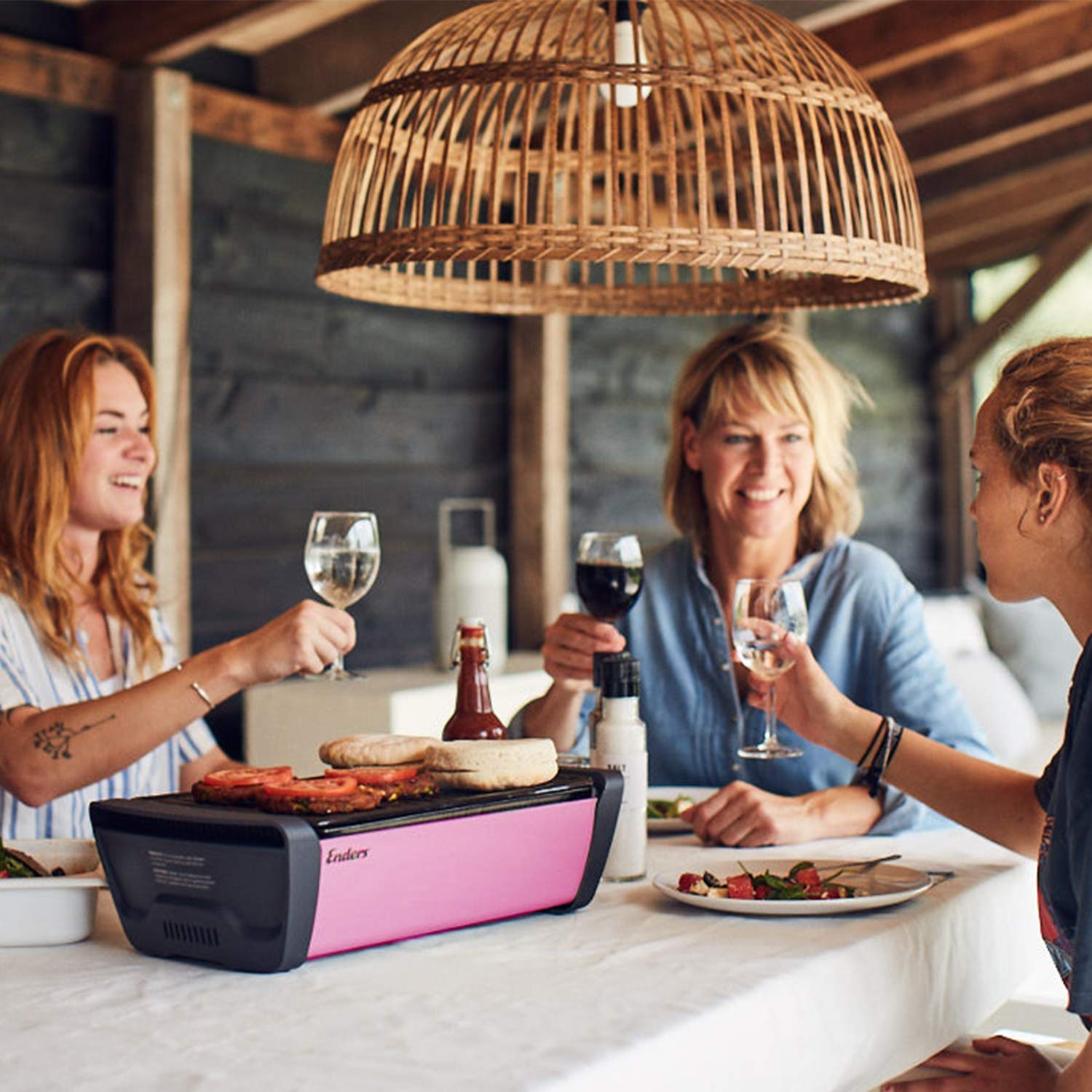 Enders Aurora Barbacoa carbon sin humo – Barbacoa pequeña con tecnología aireación, Bbq carbon con batería y conexión powerbank – Barbacoa de carbon para balcón, picnic y camping Rosa #1370