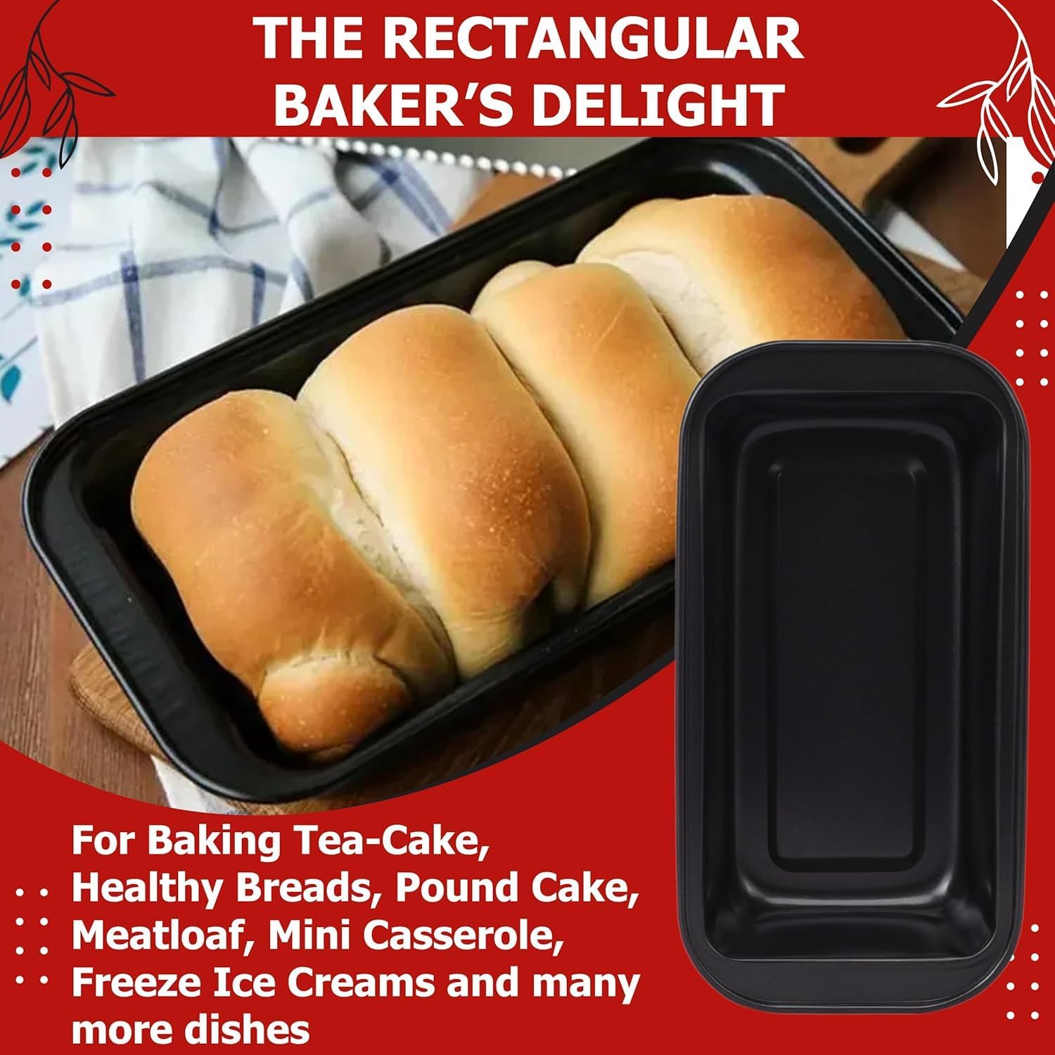 2 Piece Heavy Duty Carbon Steel Rectangular Bread Loaf Cake Mould Pan Tray for Baking Non Sticky Tin Teflon Coating-25.5 cm * 13cm * 6cm (2) 4