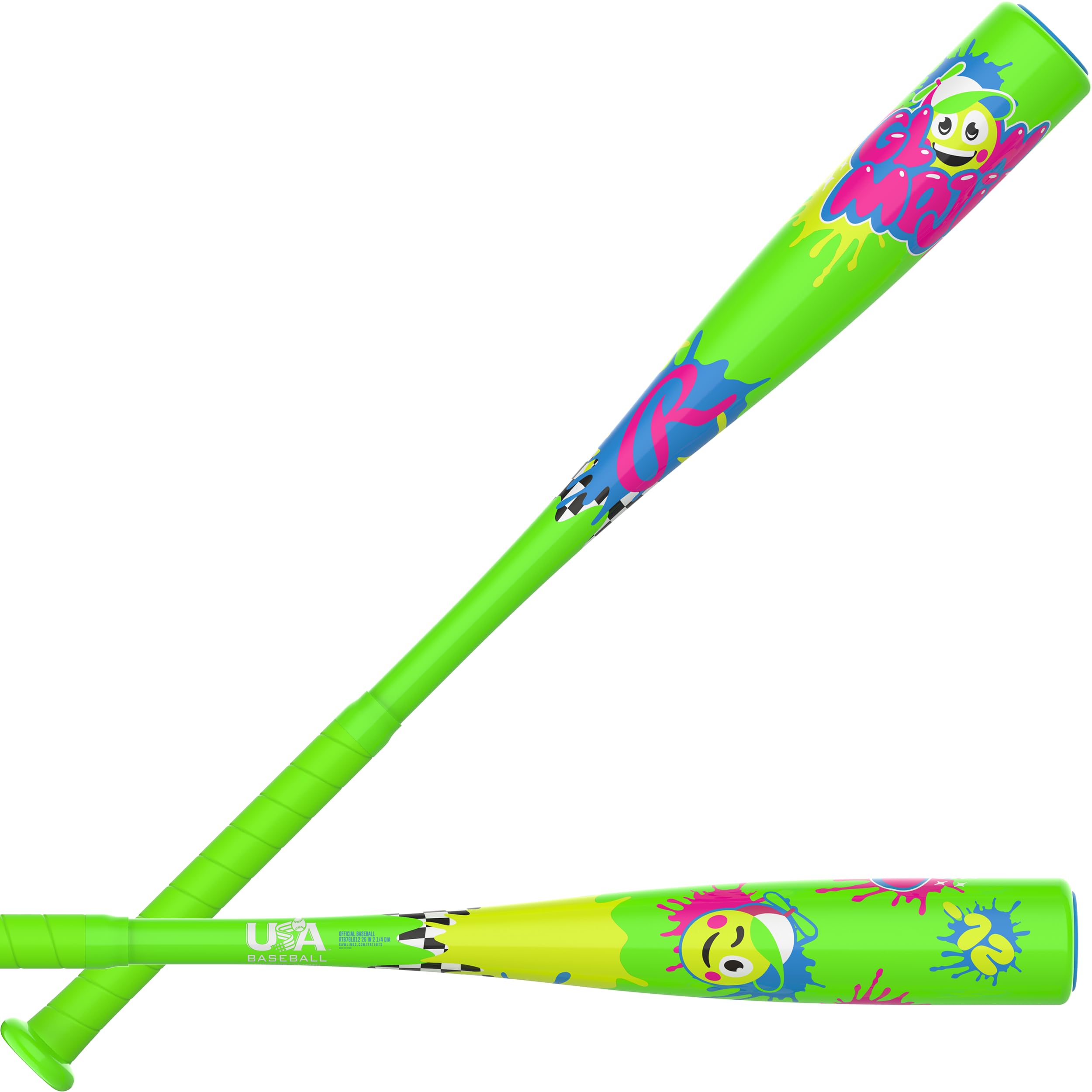 Rawlings Glow Mojis - Bate de béisbol T-Ball | Bate de béisbol de Estados Unidos | 1 unidad. Aluminio | -12 caídas | 24 pulgadas