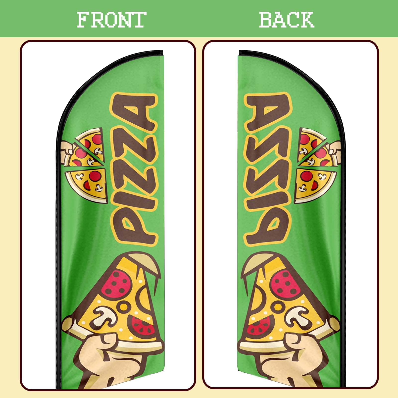 Bandiera pubblicitaria con pizza, 3,9 m, con kit di aste, picchetto, cartello con piume per aziende e vetrine (stile 1)