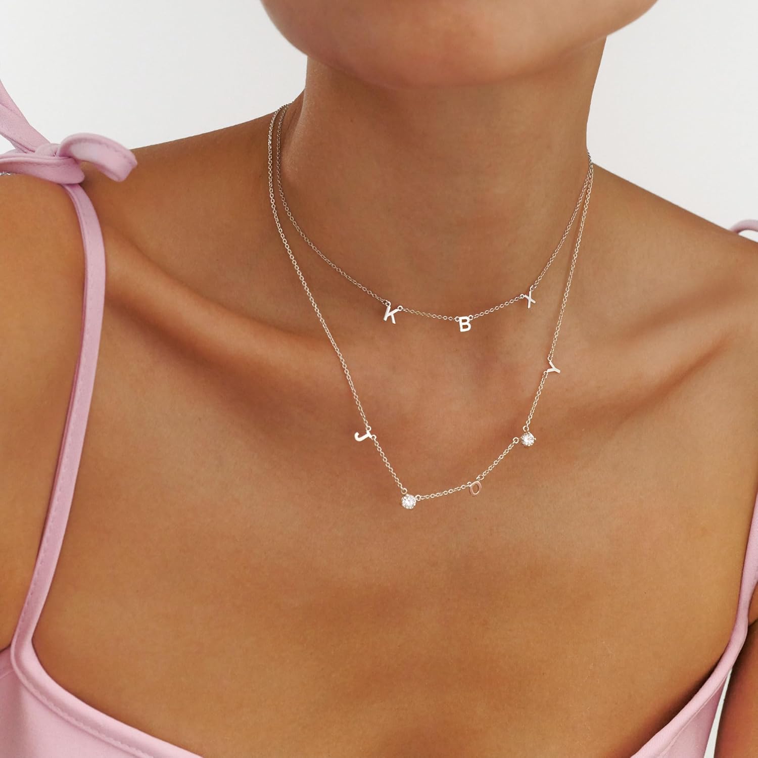 OAK & LUNA - Inez Multi Initial Necklace with Diamond or Gemstone Options - Personalized Letter Necklace - Gift for Mother's Day, Anniversary