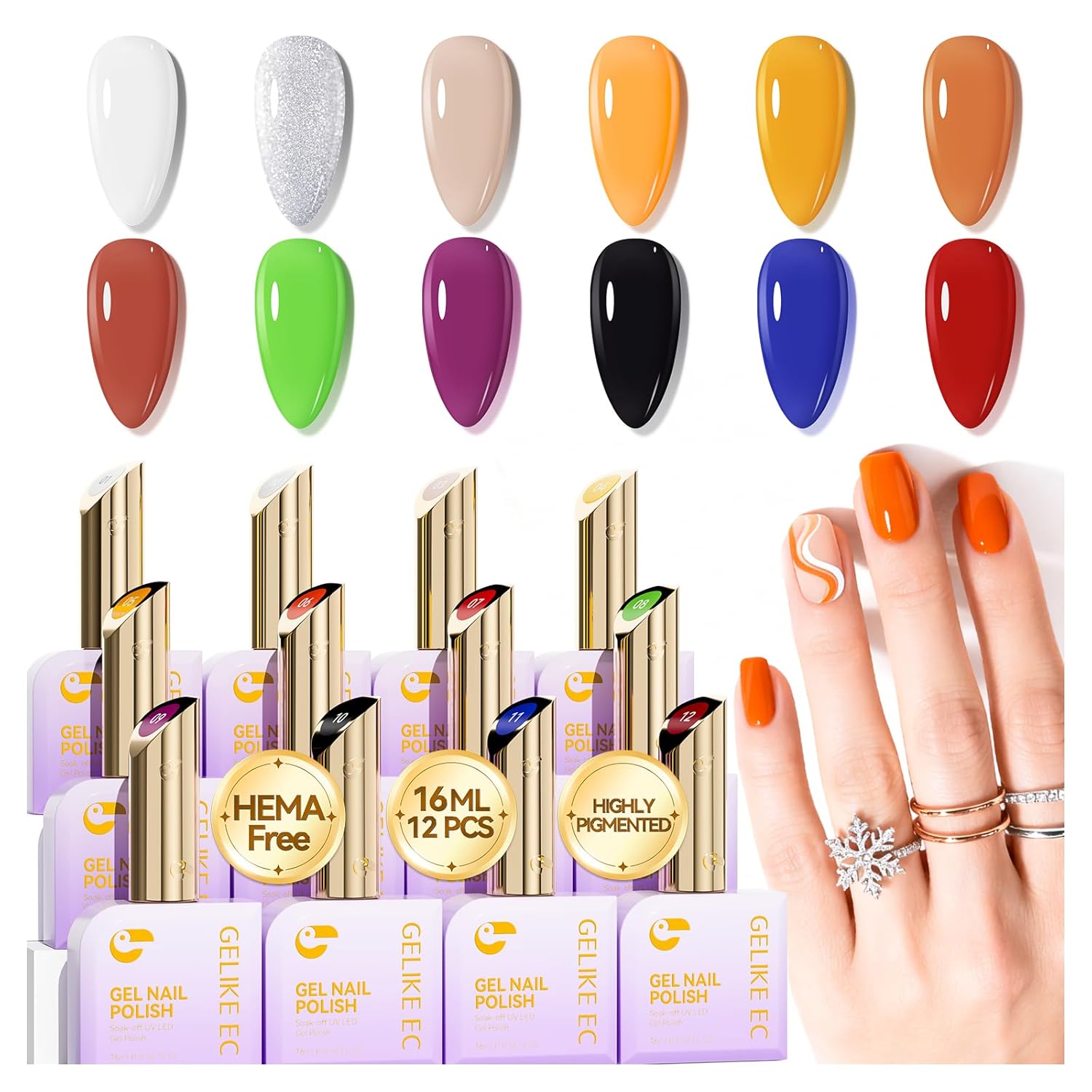 gelike ec Halloween Gel Nail Polish: HEMA Free Gel Polish Set With 16ML 12 Fall Colors Big Bottles for Young Women Manicure DIY at Home with Color Chart and Stickers 2026