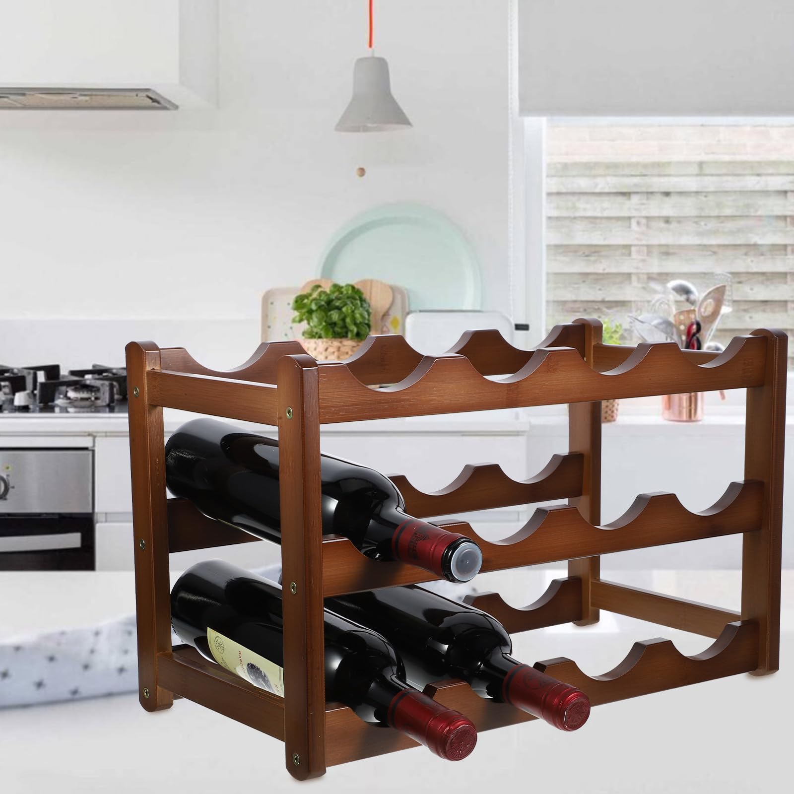 Portabottiglie in Bambù Marrone, Struttura Stabile, Design Salvaspazio