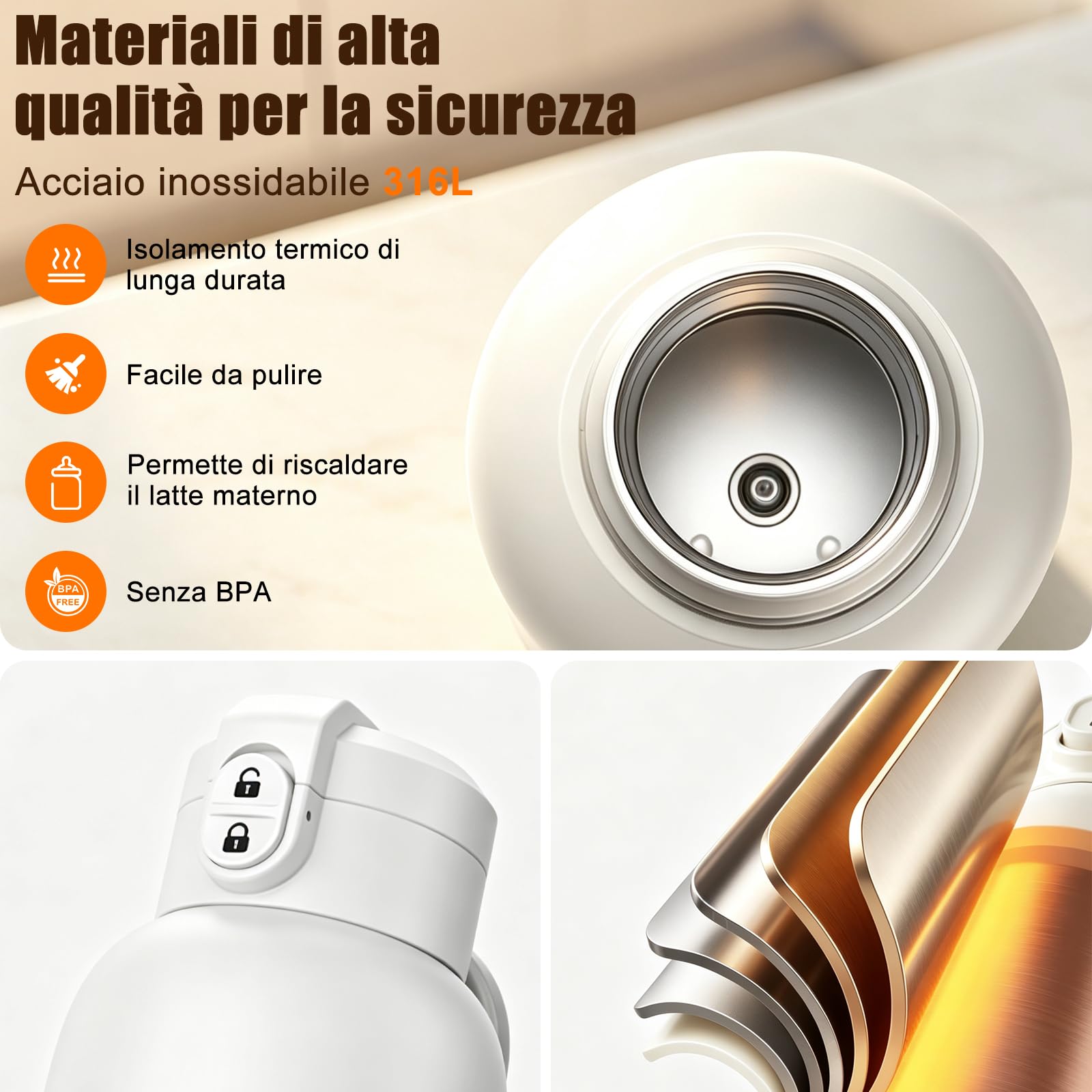 Scaldabiberon portatile per bambini, da viaggio, 500 ml, riscaldamento