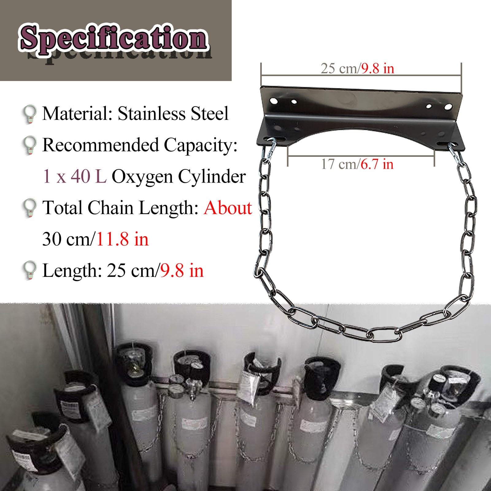 Soporte de Pared para Tanques de nitrógeno y propano, Soporte de Cadena Ajustable para Cilindros, Ideal para el hogar, el Laboratorio y la fábrica: solución Segura para el Almacenamiento de
