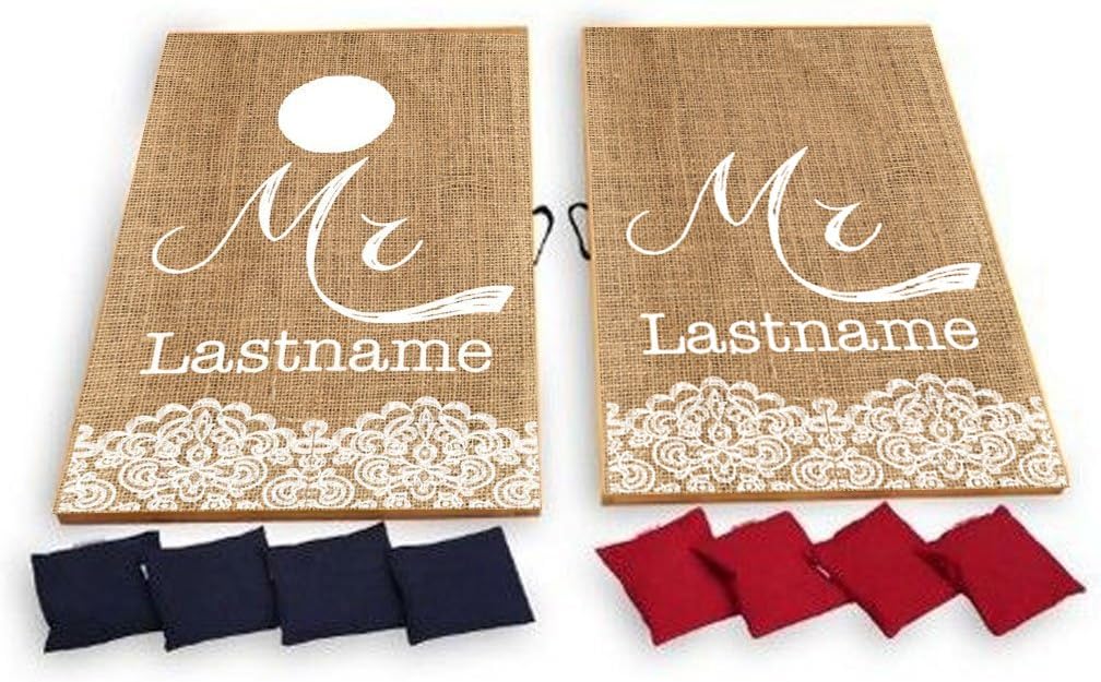 Custom Wedding Bag Toss Game – Mr. and Mr. Custom Wedding Cornhole - Rustic, Vintage Burlap Design