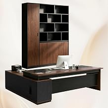 Executive Office Furniture Set with Desk and Storage Cabinet, Modern Home Office Workspace, Modular Wooden Design, Multiple Sizes and Colors