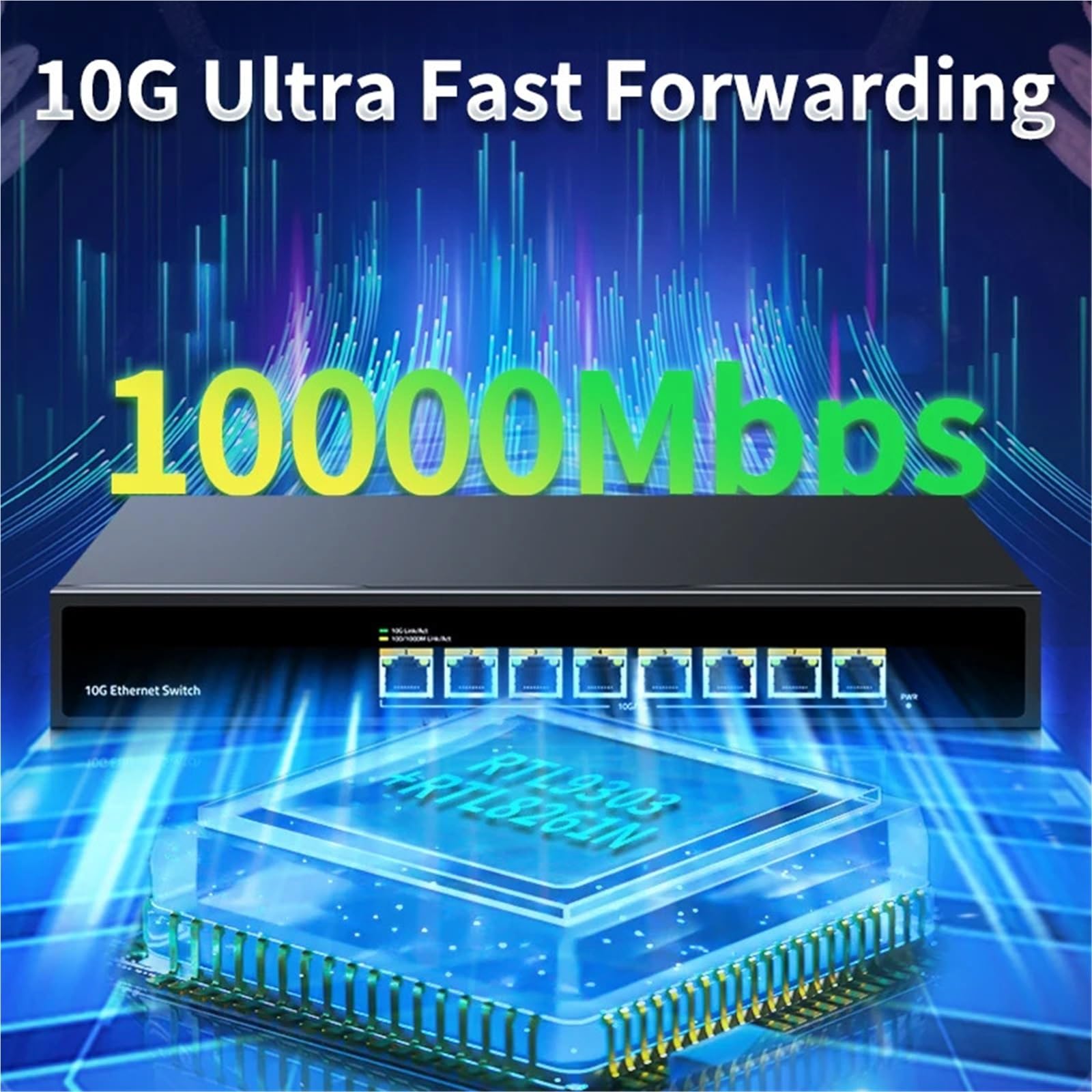 Commutateur réseau Ethernet 10 Gbit/s 8 ports 10 000 Mbit/s Bande passante 160 G Répartiteur Internet Plug and Play
