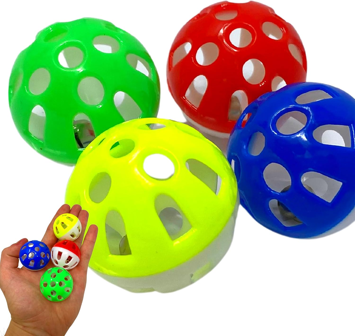 Bonka Bird Toys 35036 Pk4 Jingle Balls Foot Talon Parrot Cage Toys, Parrotlet, Budgie, Quaker, Cockatiel, Parakeet, Cat, Kitten, and Similar