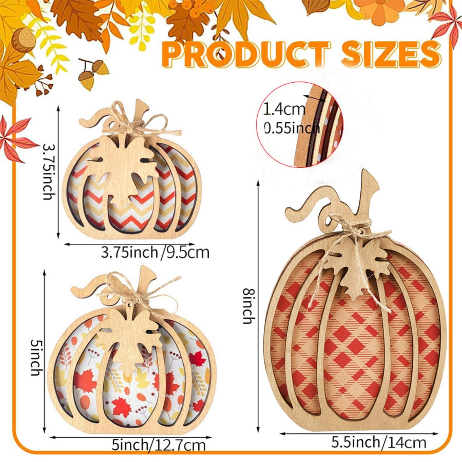 3 Segnali Decorativi Autunnali In Legno A Forma Di Zucca – Scritte Grateful Blessed Thankful Per Camino E Tavolo - 4