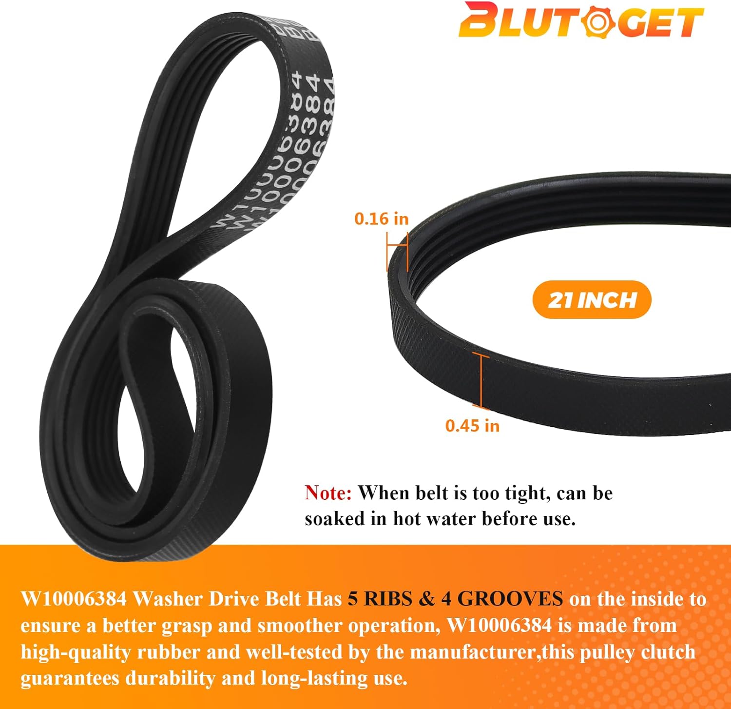 Upgrade W10913953 W10815026 Washer Shift Actuator & W10721967 Washer Pulley Clutch Kit W10006384 Washer Drive Belt by Blutoget - Compatible for Whirl-Pool Ken-More Washing Machine