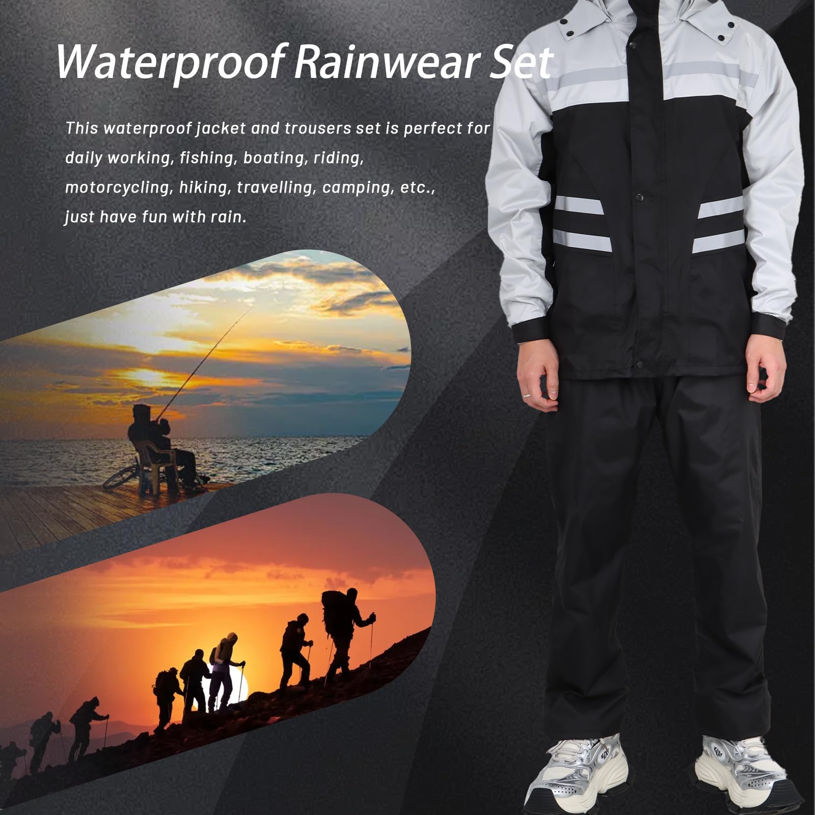 Traje de lluvia Impermeable, Chaqueta y Pantalones Ligeros con Capucha, Chubasquero Unisex para Exteriores, Ropa Impermeable con Capucha Antitormenta