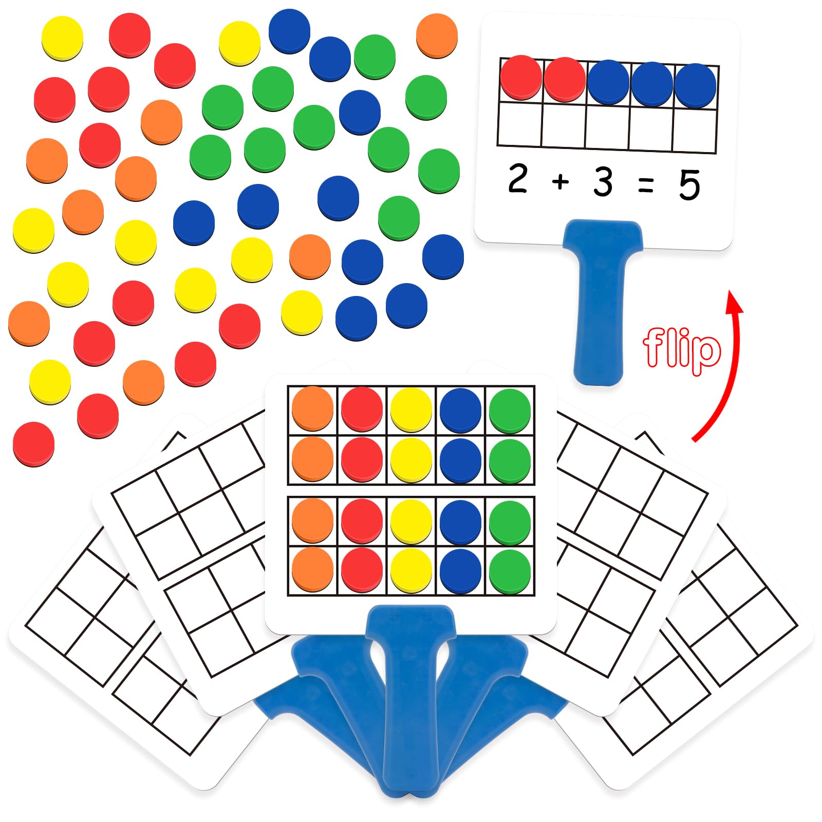 Kasfalci Magnetic Ten-Frame Set,Math Manipulative Games for Kids Toddlers,5 Dry Erase Paddles & 150 Math Counters,Addition & Subtraction Game,Counting Toys,Kindergarten Preschool Classroom Must Haves
