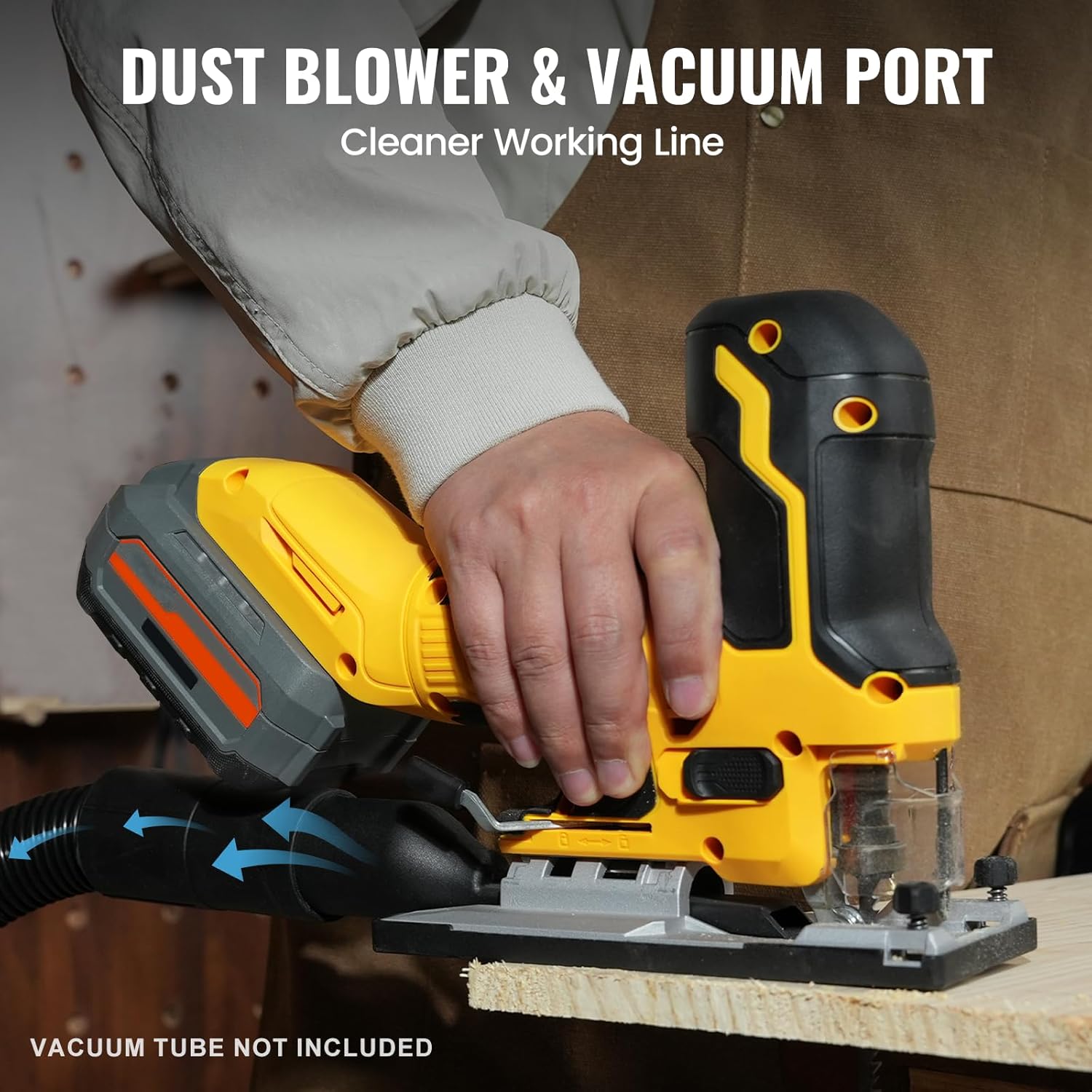 Cordless Brushless Jigsaw Compatible with 20V MAX Battery (Tool Only), 3800SPM 7 Variable Speed Jig Saw, Ergonomic Barrel Grip, 4 Orbital Cutting, 0–45° Bevel Cuts, LED Light for Wood Metal
