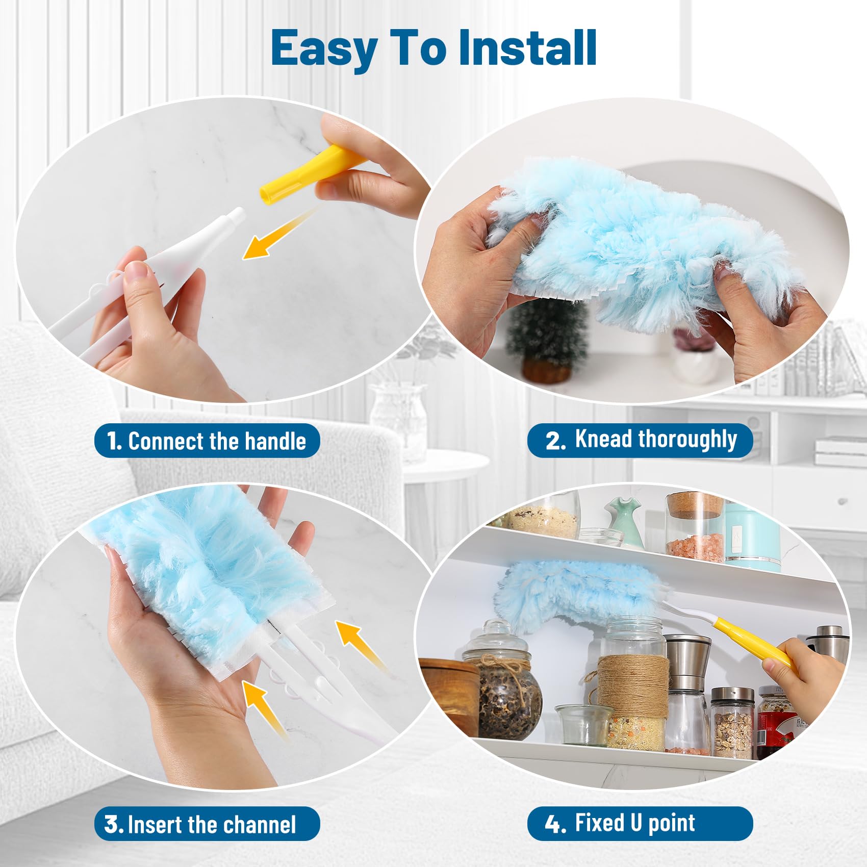 JEHONN Lot de 20 recharges de plumeau pour Swiffer, kit de dépoussiérage robuste à 360 degrés avec 1 poignée extensible + 1 poignée courte, outil de JEHONN Lot de 20 recharges de plumeau pour Swiffer, kit de dépoussiérage robuste à 360 degrés avec 1 poignée extensible + 1 poignée courte, outil de