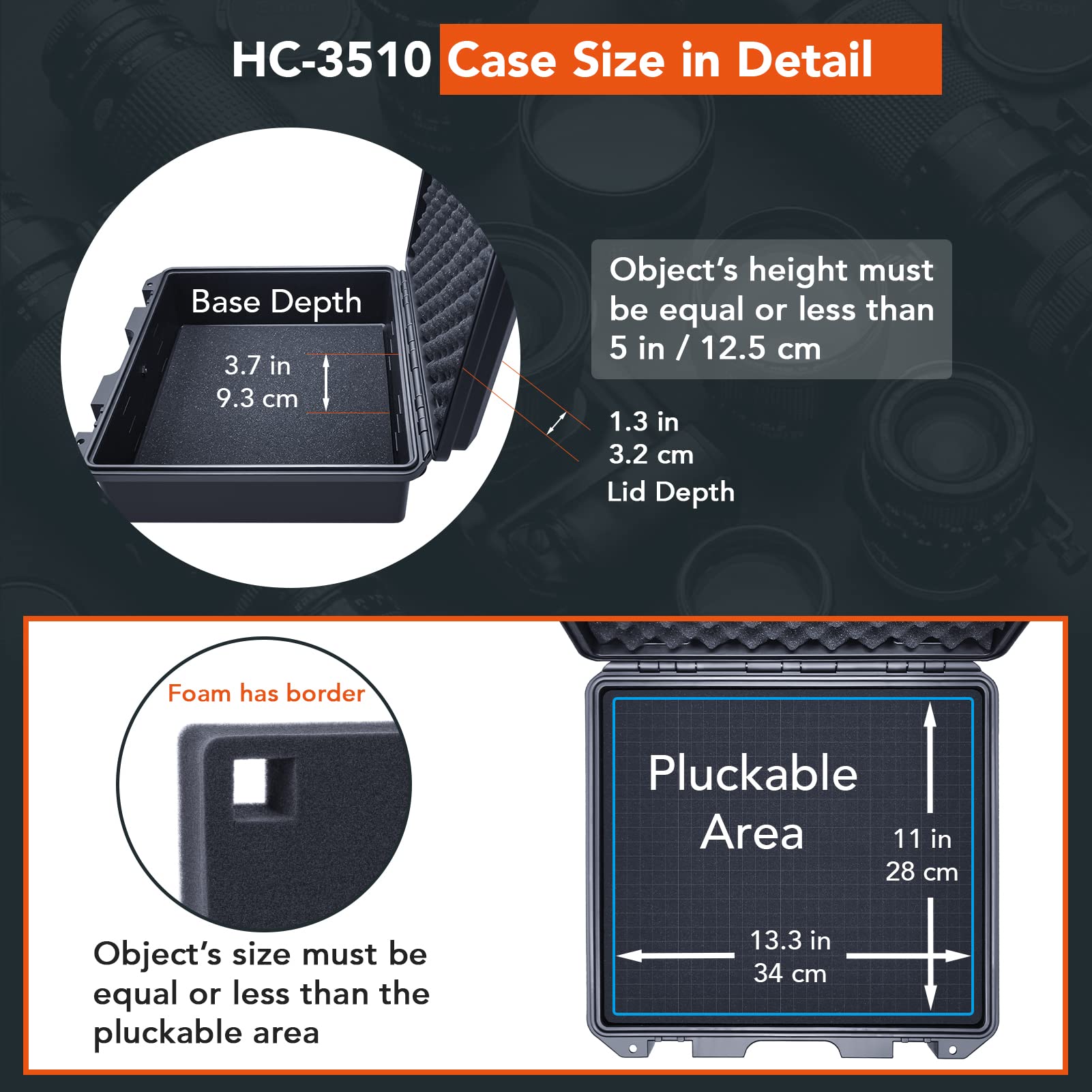 Lykus HC-3510 Maletín Estuche Case Impermeable con Espuma, Tamaño Interior 35x30x13 cm, Adecuada para cámara réflex, dron pequeño, videocámara, cámara de acción y Otros