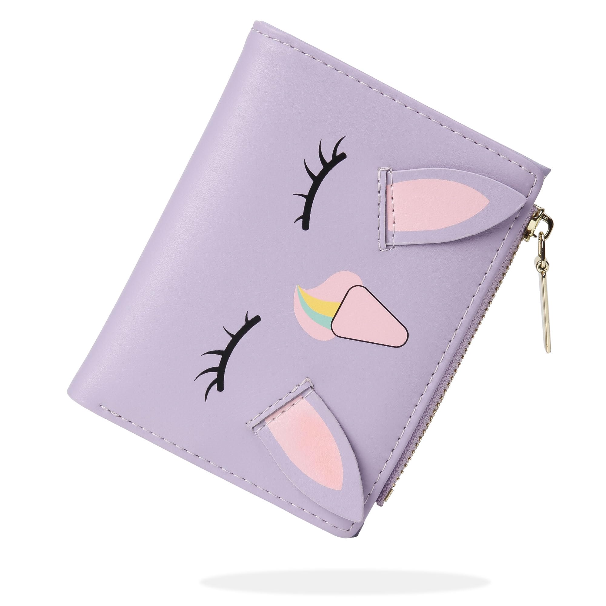 conisy Portafoglio Donna Piccolo, Bifold Carina Portafoglio in formato corto con Bloccaggio RFID e Cerniera Portamonete per Donna e Ragazza (Unicorno Viola)