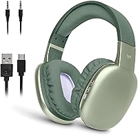 iJoy Ultra Wireless Over-Ear Bluetooth Headphones with Mic - 10H Playtime, 33ft Range, AUX & SD Slot for Gaming, Work, Gym (Green)