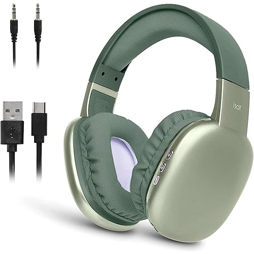 iJoy Ultra Wireless Over-Ear Bluetooth Headphones with Mic, Up to 10 Hours Playtime, Bluetooth Headset 33Ft Range with Backup AUX Cable & SD Slot, Wireless Headphones for Gaming, Work & Gym (Green)