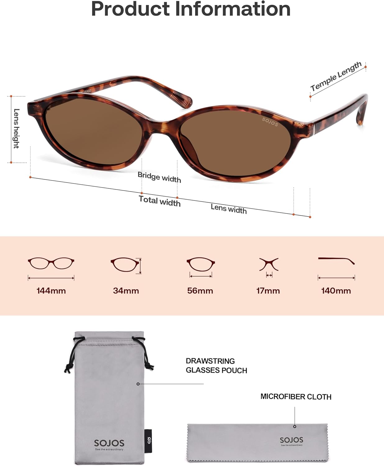 SOJOS TR90 Ultra Light Flexible Sunglasses for Women Retro Oval Polarized Cat Eye Vintage Shades UV400 Protection Comfort Fit - Image 7