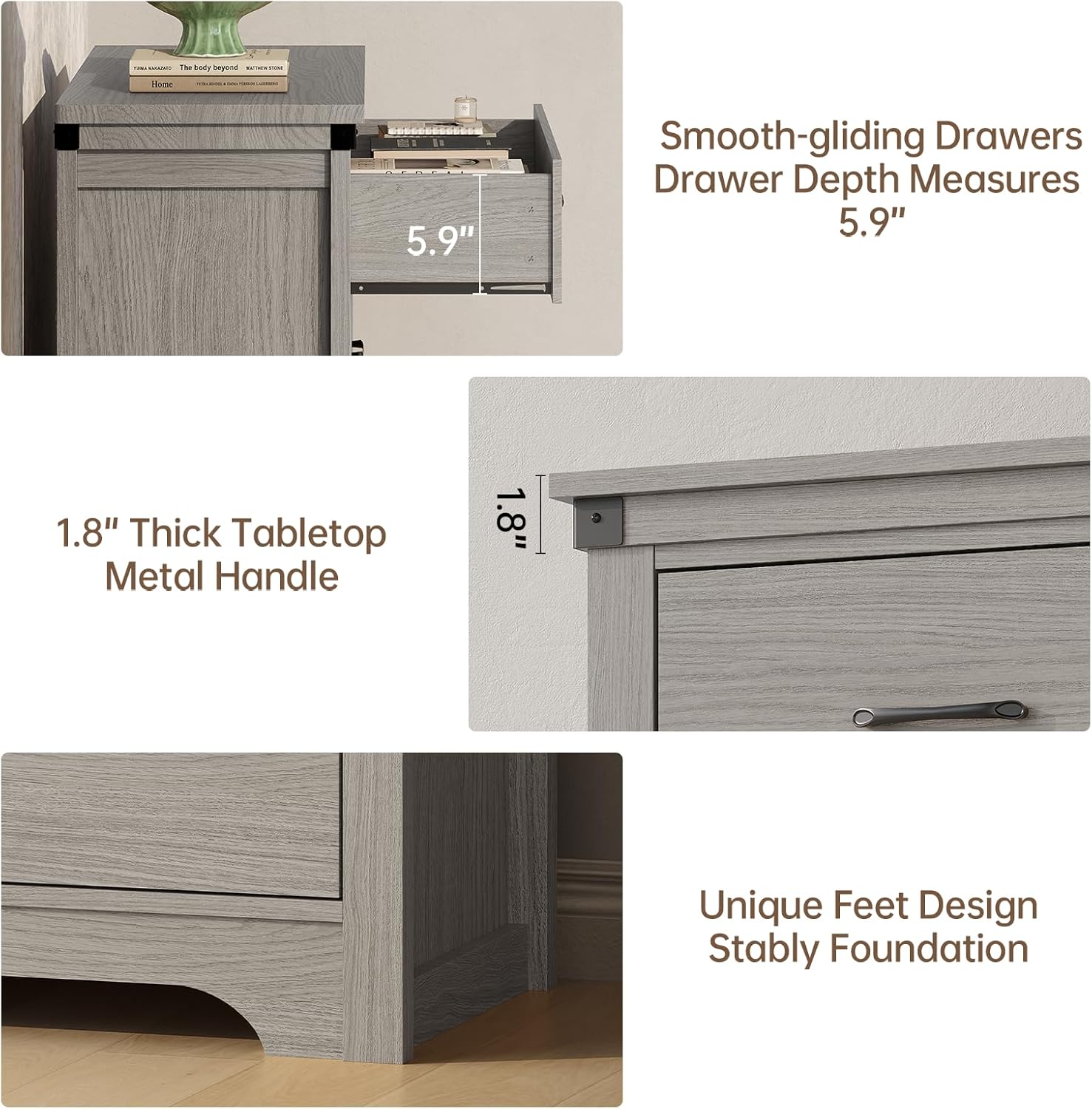 5 Drawers Dresser for Bedroom, 47.2" Tall Modern Storage Organizer, Wood Tabletop TV Stand for Living Room, Guest Room, Closet, Entryway, and Nursery, Gray
