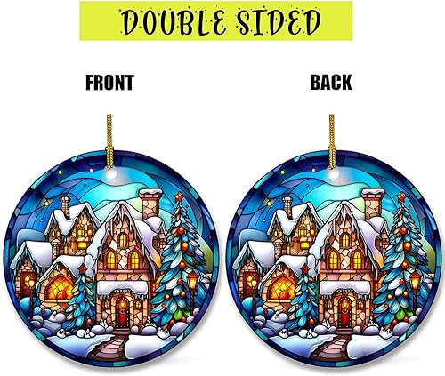Miniatura 5 de Adorno colgante de Navidad para decoración de árbol de Navidad, adorno de cerámica en patrones de vitrales, recuerdo de cerámica para decoraciones