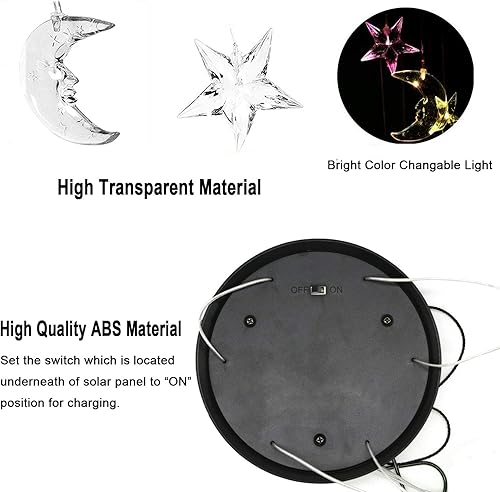 Miniatura 6 de Campanilla de viento LED solar de luna y estrella, cambiante de color, impermeable, seis luces colgantes, campanillas de viento, móvil solar para