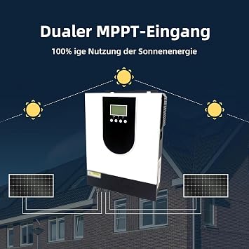 3KW Hybrid Solar Inverter 24V DC to 230V AC, Solar Hybrid Inverter for 48V Lead Acid/Lithium Battery, Hybrid Inverter with 80A MPPT Solar Charger Controller