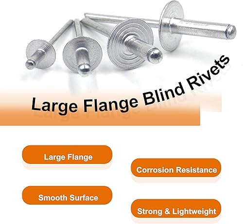 Miniatura 3 de ISPINNER 60 piezas de remaches ciegos de aluminio con brida grande, kit surtido con remachador de mano resistente, herramienta de pistola