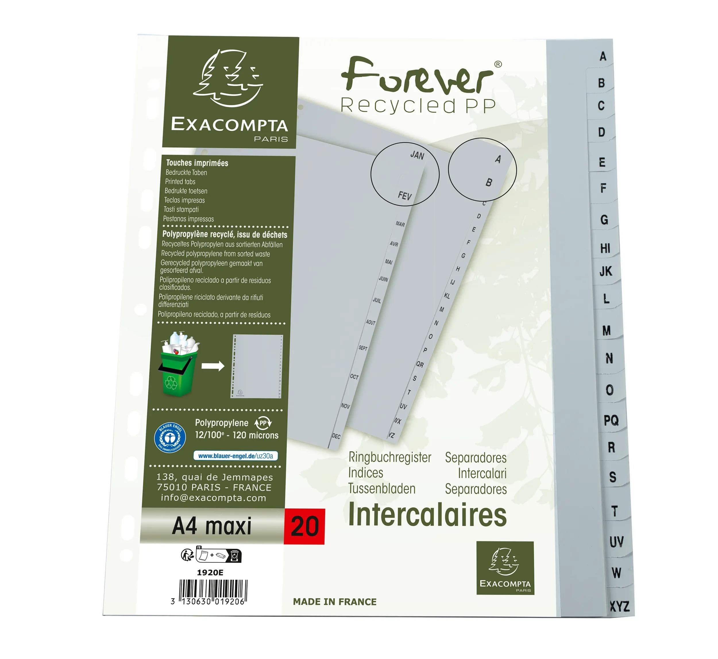 Intercalaires imprimes polypropylene 13x100e 20 positions de a a z - a4 maxi