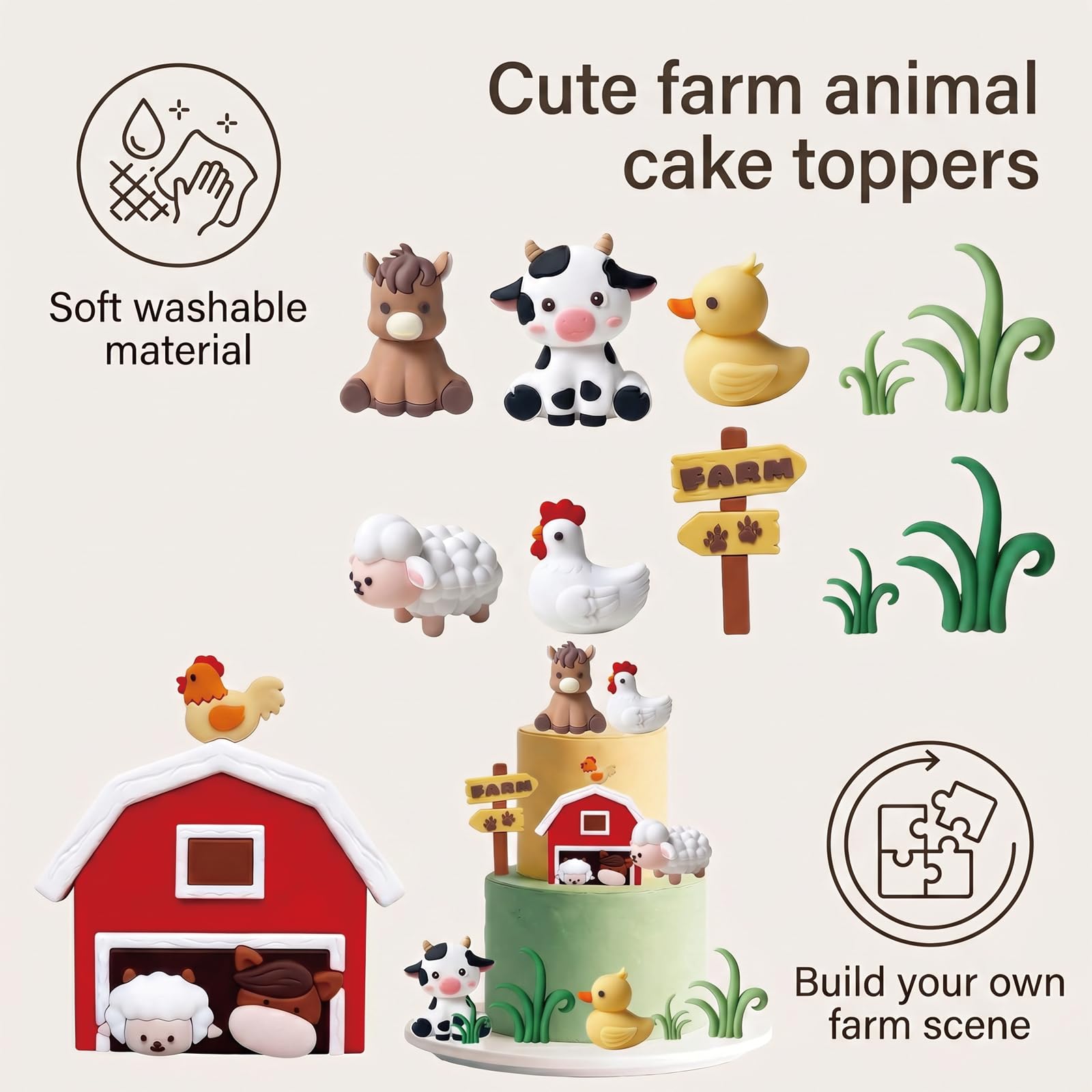 11Pcs Animal Cake Toppers, Farm Animal Cake Decorations, Jungle Animals Figures for Farm Theme Birthday Parties, Cake Topper Set for Baby Showers and DIY Party Decorations — view 3
