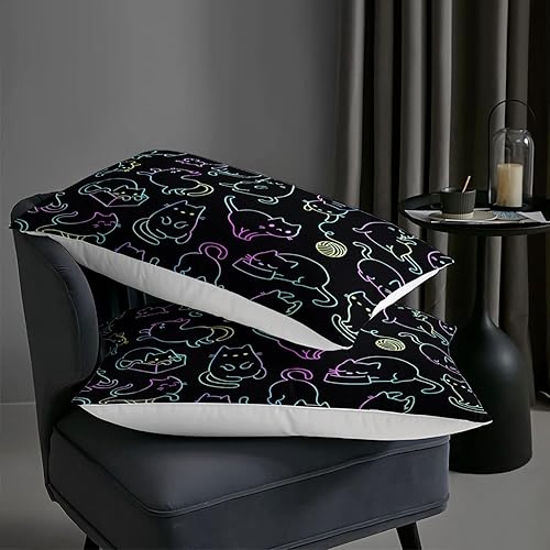 Miniatura 6 de AILONEN Juego de ropa de cama con diseño de gato de línea degradada, tamaño individual, juego de edredón multicolor con siluetas de gato para niños