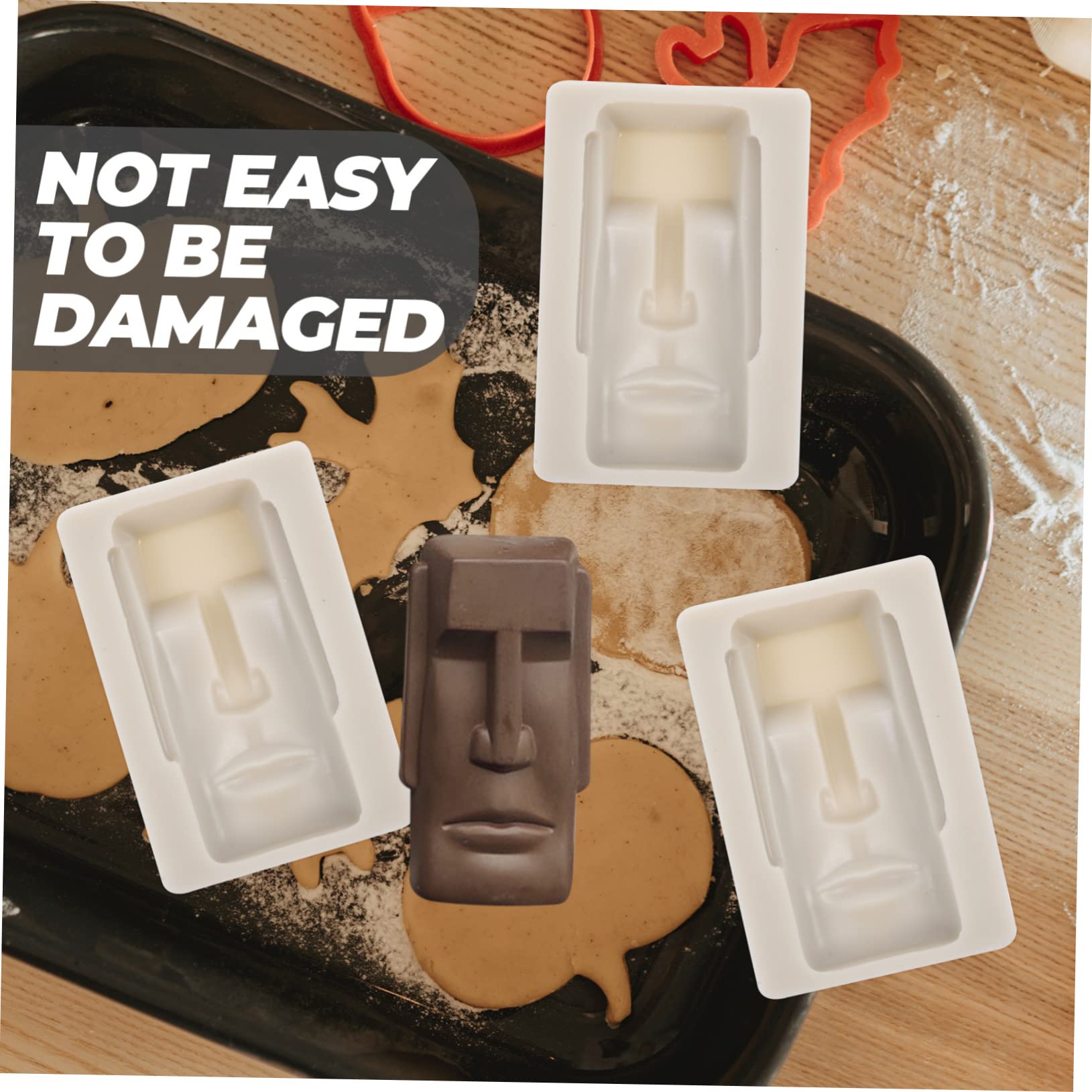 PRETYZOOM 4pièces Moule à Chocolat Silicone Forme Moai Moule à Fondant Décoratif Matériau Alimentaire Anti-adhésif Facile à Démouler Pour Gâteaux Et Biscuits
