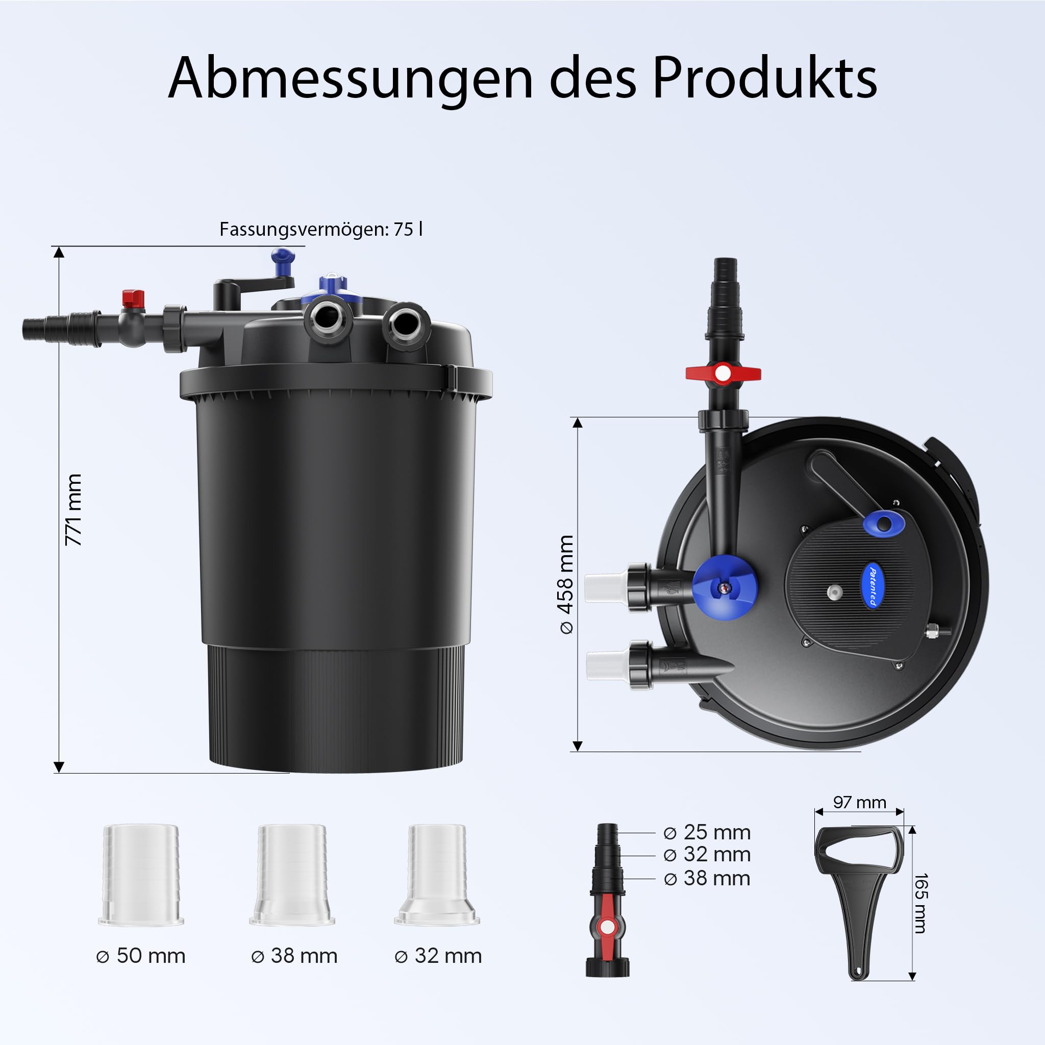 SunSun Komplettset: CPF-30000 Teichdruckfilter bis 12000 L mit 55 Watt UV-C Teichklärer, NEO8000 SuperEco Teichpumpe 8000l/h 70W, 10m Teichschlauch 38 mm (1 1/2"), Schlauchschellen W1 44-47mm