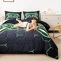 Vista 2 de Feelyou Juego de edredón gamer para niños y adolescentes, edredón tamaño individual con controlador de videojuegos, ropa de cama de 2 piezas