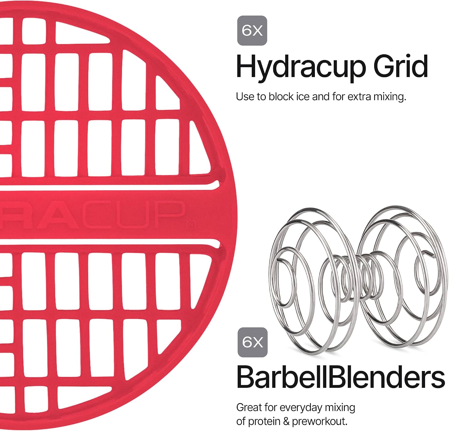 Hydra Cup | 6 Pack | Shaker Bottles for Protein Powder Shakes & Mixes, 28-Ounces (900ml), Six Colors, Wire Whisk & Mixing Grid, BPA Free Shaker Cup Blender Set