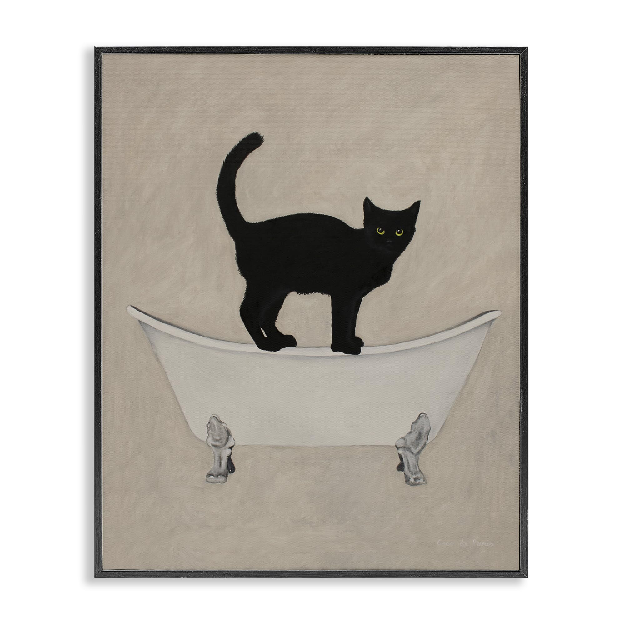 Stupell Industries Black Cat Simple Claw Foot Bathtub Bathroom Painting, Design by Coco de Paris,Tan
