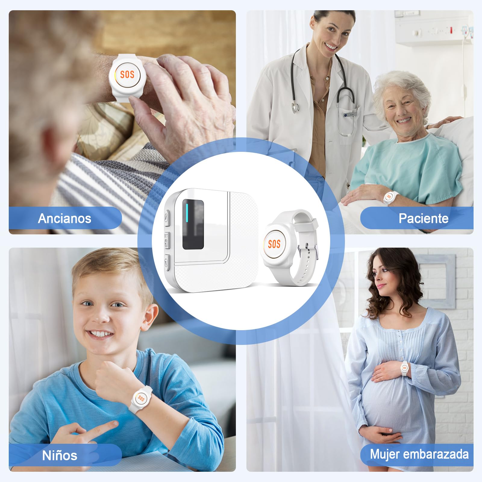 Daytech WiFi Tuya Avisador Personas Mayores,Boton Emergencia Ancianos,Boton Llamada Emergencia,Ideal para Seres Queridos Que Necesitan cuidados en casa (Blanco 1-1)