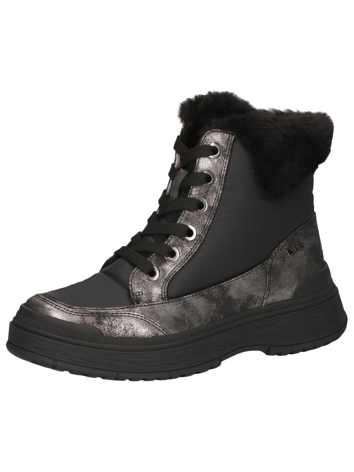 CAPRICE Women's lace-up ankle boots vegan water-repellent, Black (Black Comb), 7.5 UK