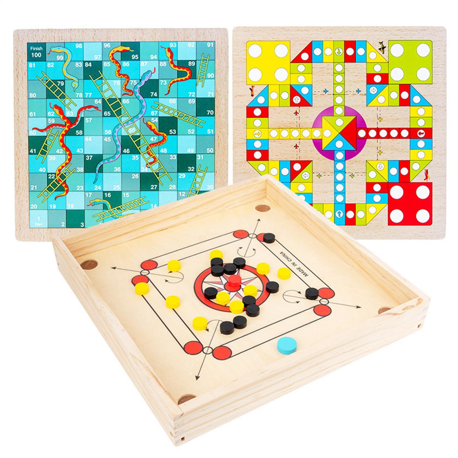 Carroms Game, Wooden Classic Strike Game, Coin-Included Set, 30.8cm/12.12inches, Portable Outside, Family Fun, Smooth Carroms Board for Indoor Entertainment