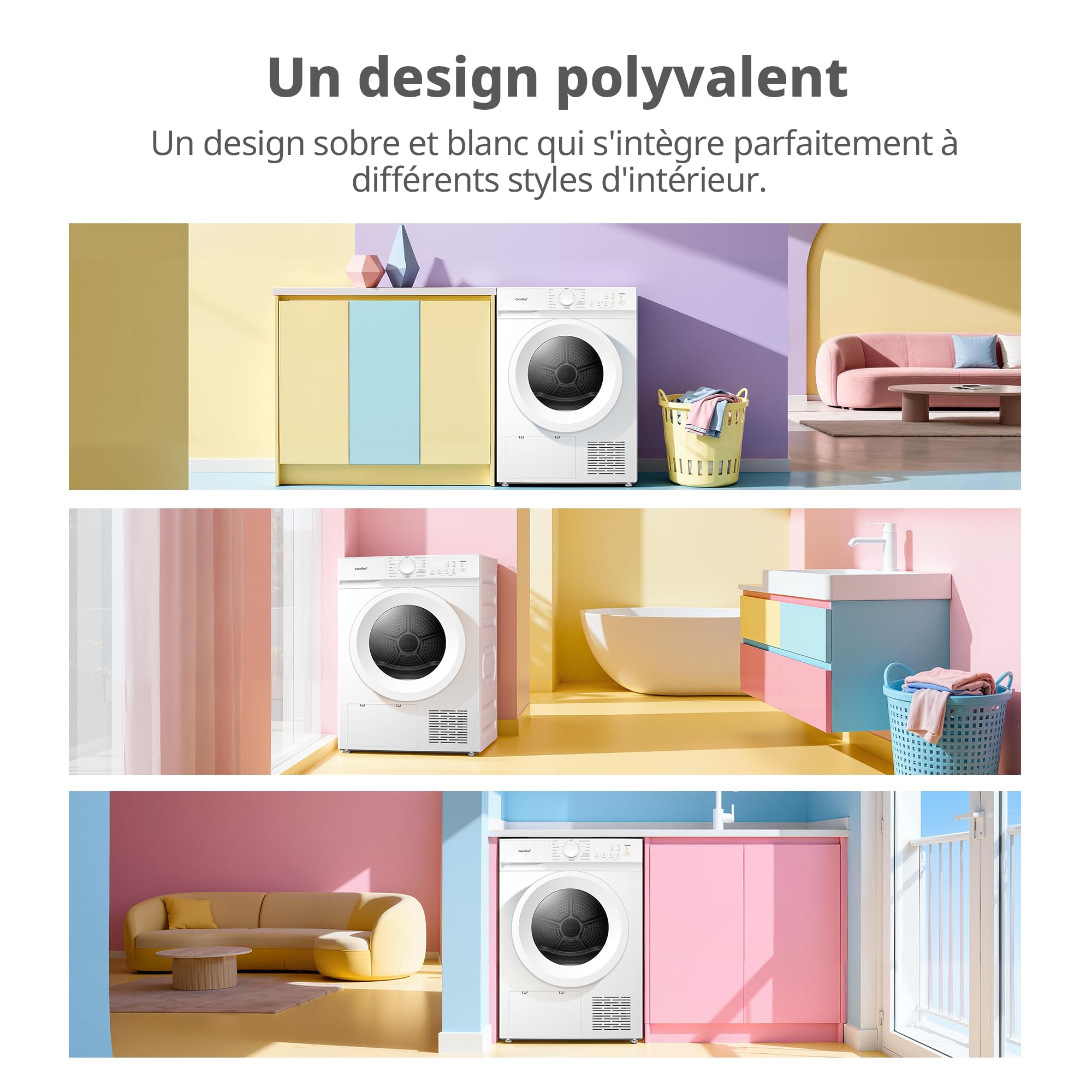 COMFEE' Sèche linge Pompe à Chaleur 8kg Classe D Séchage rapide 15 programmes Blanc