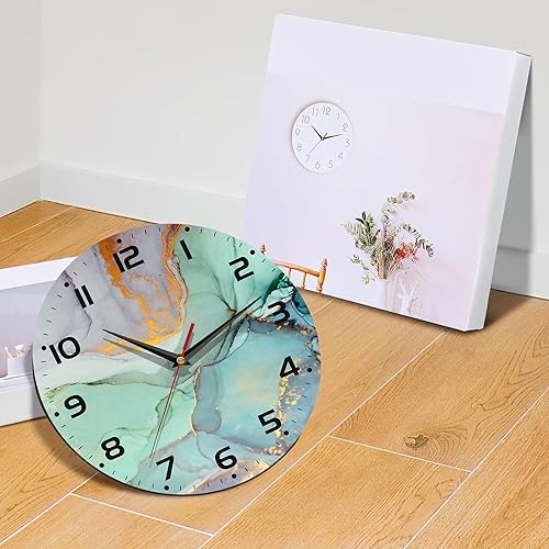 Miniatura 6 de Reloj de pared de mármol con pintura abstracta de acuarela, reloj de pared de madera vintage, silencioso, sin tictac, funciona con pilas, números