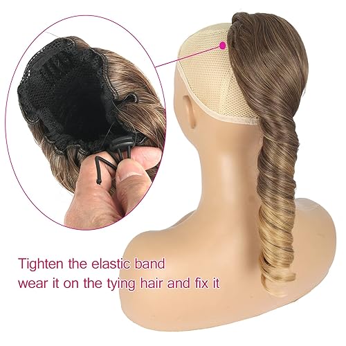 Miniatura 2 de KRSI Extensiones de cabello corto rizado en espiral con cordón, colas de caballo para mujeres negras, cabello sintético rizado, cola de caballo